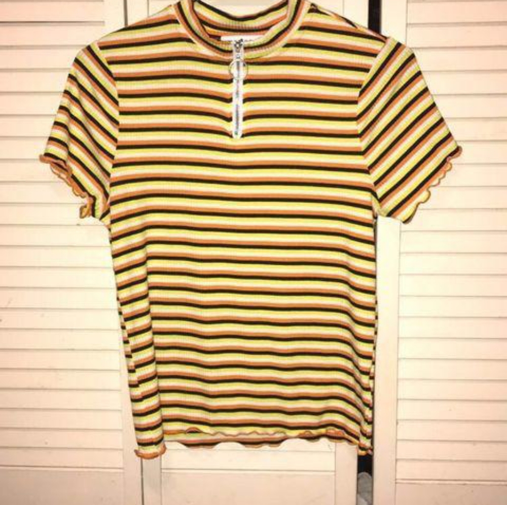 Striped Mock Neck Tee